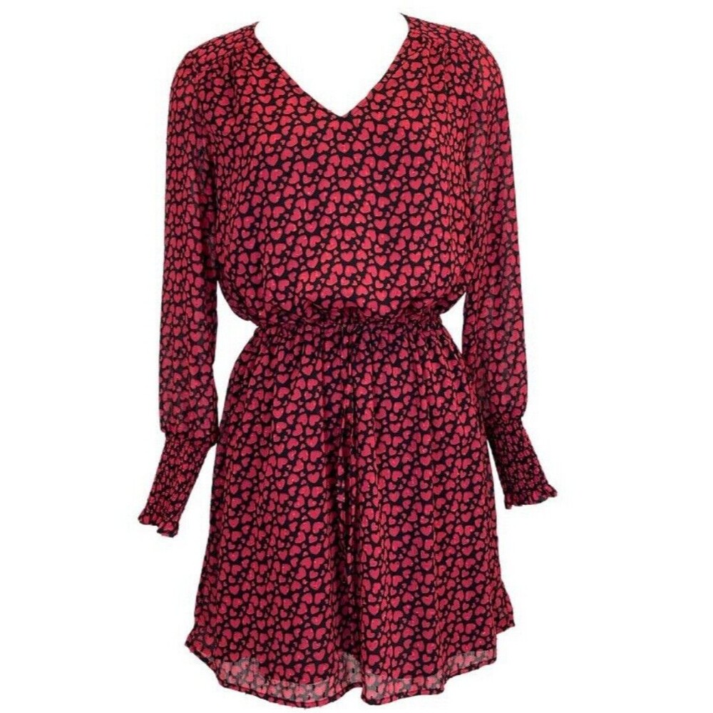 Eliane Rose Heart Print Vneck Short Party Dress Womens Small Textured 3D Cottage